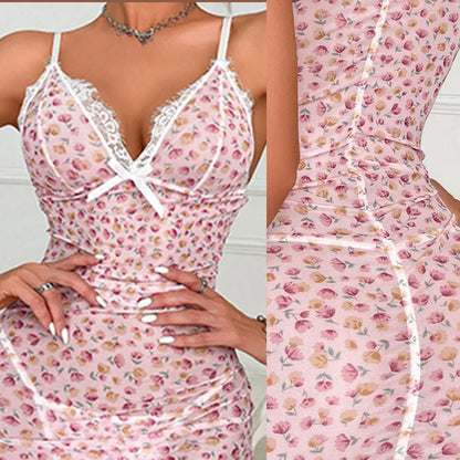 Lencería elástica sexy para mujer, vestido de encaje sin mangas con cuello en V