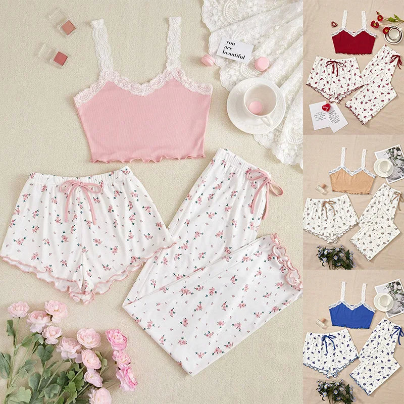 Conjuntos de pijama para mujer, conjunto de tres piezas