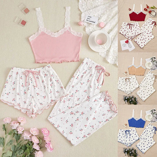 Conjuntos de pijama para mujer, conjunto de tres piezas