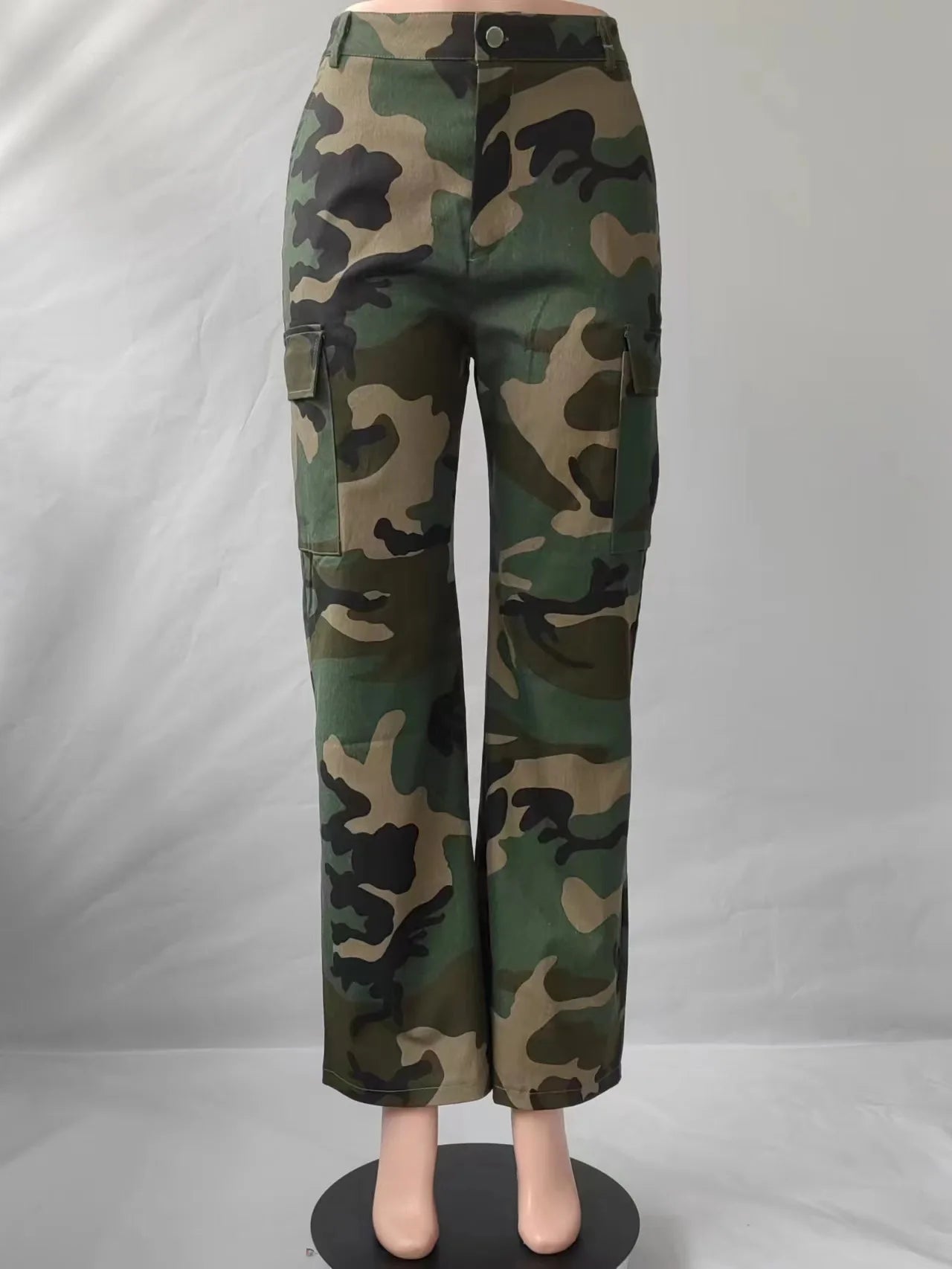 Pantalones cargo para mujer, estampado de camuflaje, rectos, elásticos, de cintura media, vintage, con múltiples bolsillos, largos