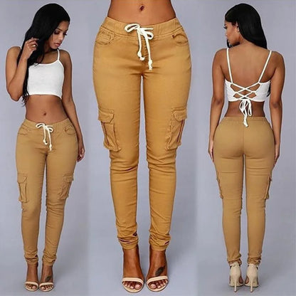 Pantalones slim fit para mujer, pantalones casuales con cintura elástica