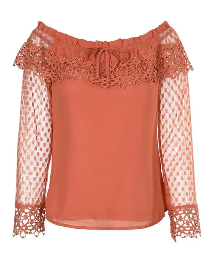 Blusa de mujer con hombros descubiertos de encaje de guipur