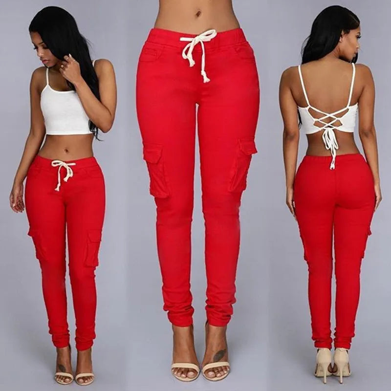 Pantalones slim fit para mujer, pantalones casuales con cintura elástica