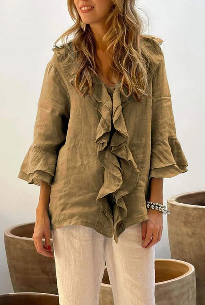 Blusas para mujer, camisa de manga larga con cuello en V