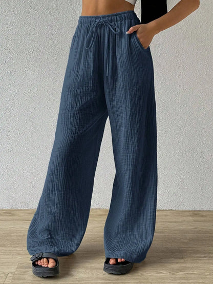 Pantalones anchos hasta el suelo para mujer, con cordón, holgados, estilo Y2K
