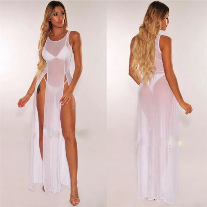 Vestido largo transparente de malla sexy para mujer