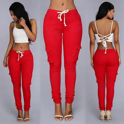 Pantalones slim fit para mujer, pantalones casuales con cintura elástica