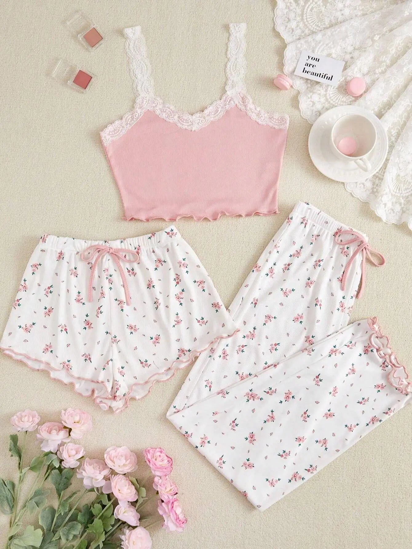 Conjuntos de pijama para mujer, conjunto de tres piezas