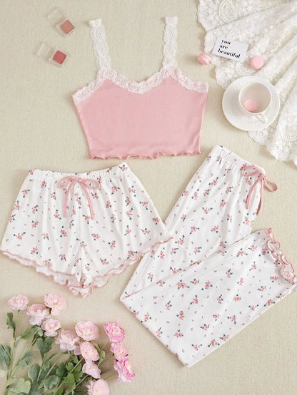 Conjuntos de pijama para mujer, conjunto de tres piezas