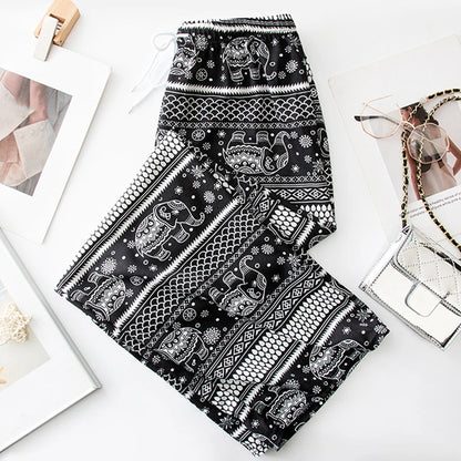 Pantalones de yoga cómodos con estampado de elefante tailandés para mujer
