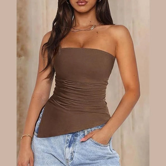 Blusa con hombros descubiertos y fruncido asimétrico para mujer