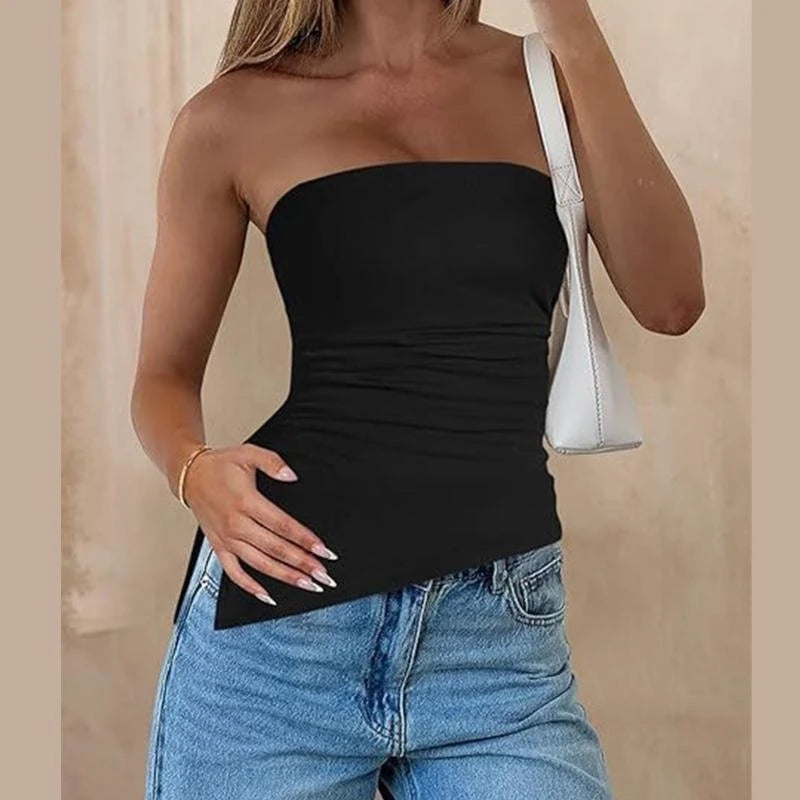 Blusa con hombros descubiertos y fruncido asimétrico para mujer