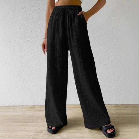 Pantalones anchos hasta el suelo para mujer, con cordón, holgados, estilo Y2K