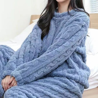 Conjunto de pijama de dos piezas para mujer, liso y cálido, de terciopelo grueso