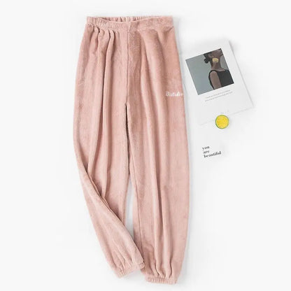 Conjunto de pijama de dos piezas para mujer, liso y cálido, de terciopelo grueso